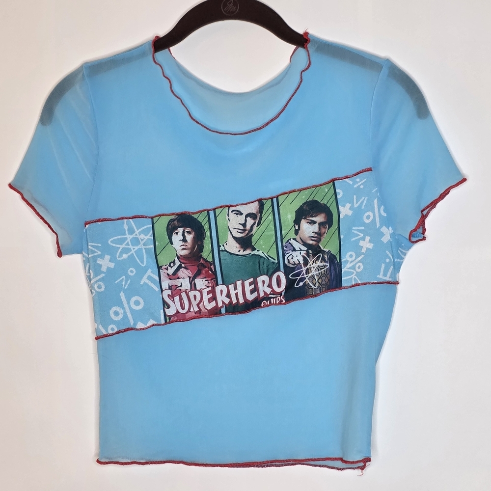 Big Bang Theory Superhero Blue Mesh Shirt Medium